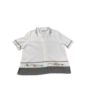 Napa Valley Womens Large White Floral Embroidered Button-Down Shirt VTG Y2K